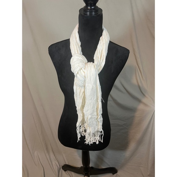 Unbranded Accessories - Unbranded Ivory Crinkle Gauze Lightweight Fringe Scarf Off White Boho Accessory